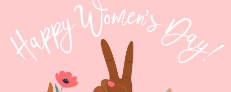 Das Bild zeigt verschiedene Hände und darüber steht Happy Women's Day