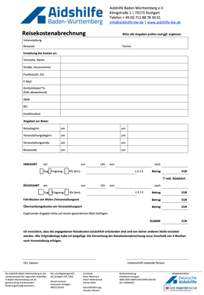 Screenshot Reisekosten